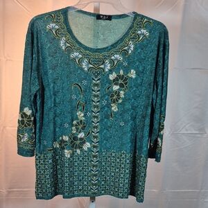 Embellished Top In Jade And Gold